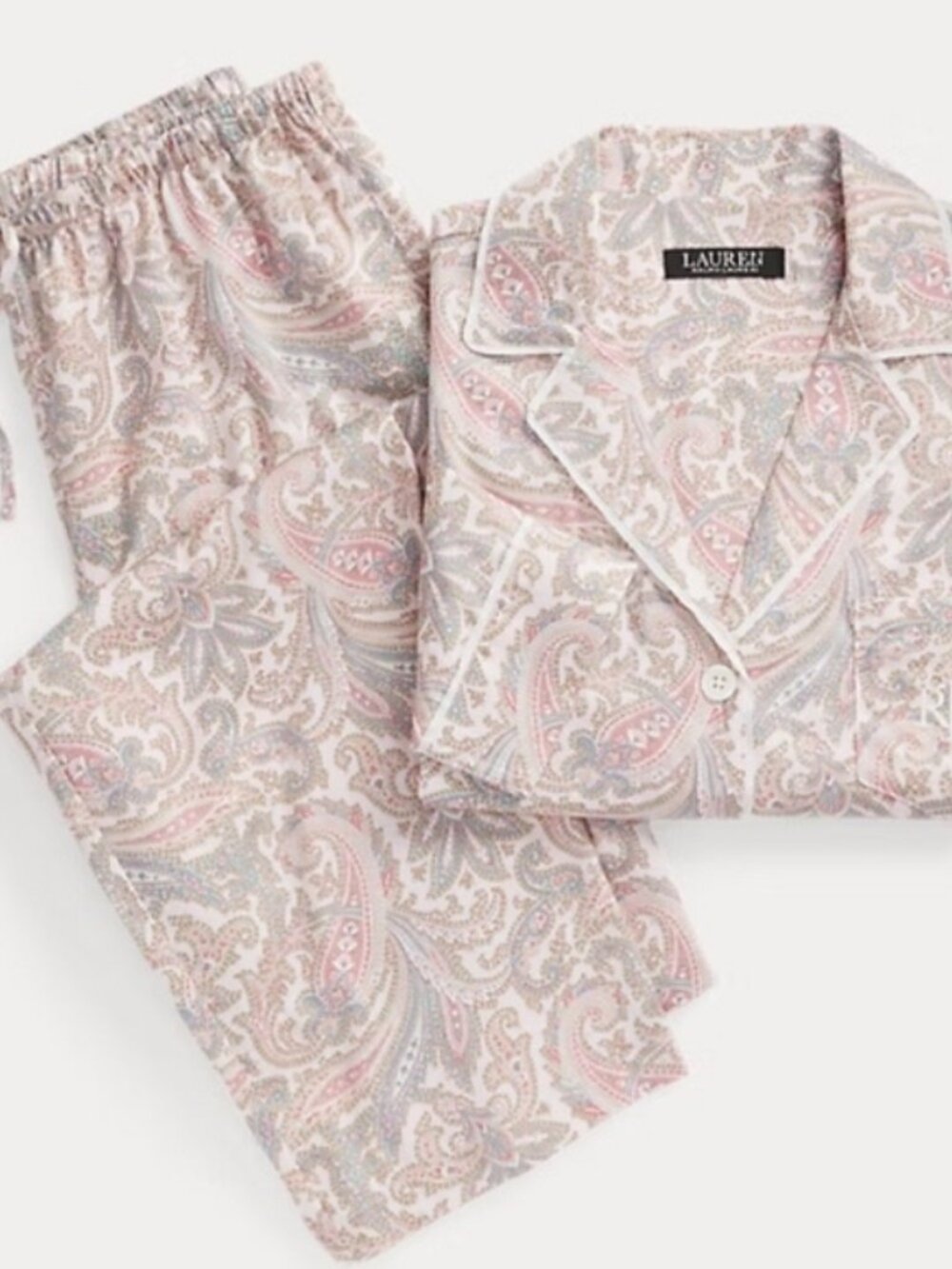 Lauren Ralph Lauren Black Label Paisley Cotton Blend Sateen Pajama Set Size XL